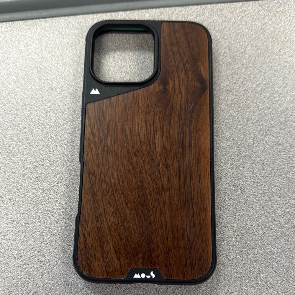 Black and Brown Wooden iPhone 16 Pro Max Case with Shock Absorbing Edges
